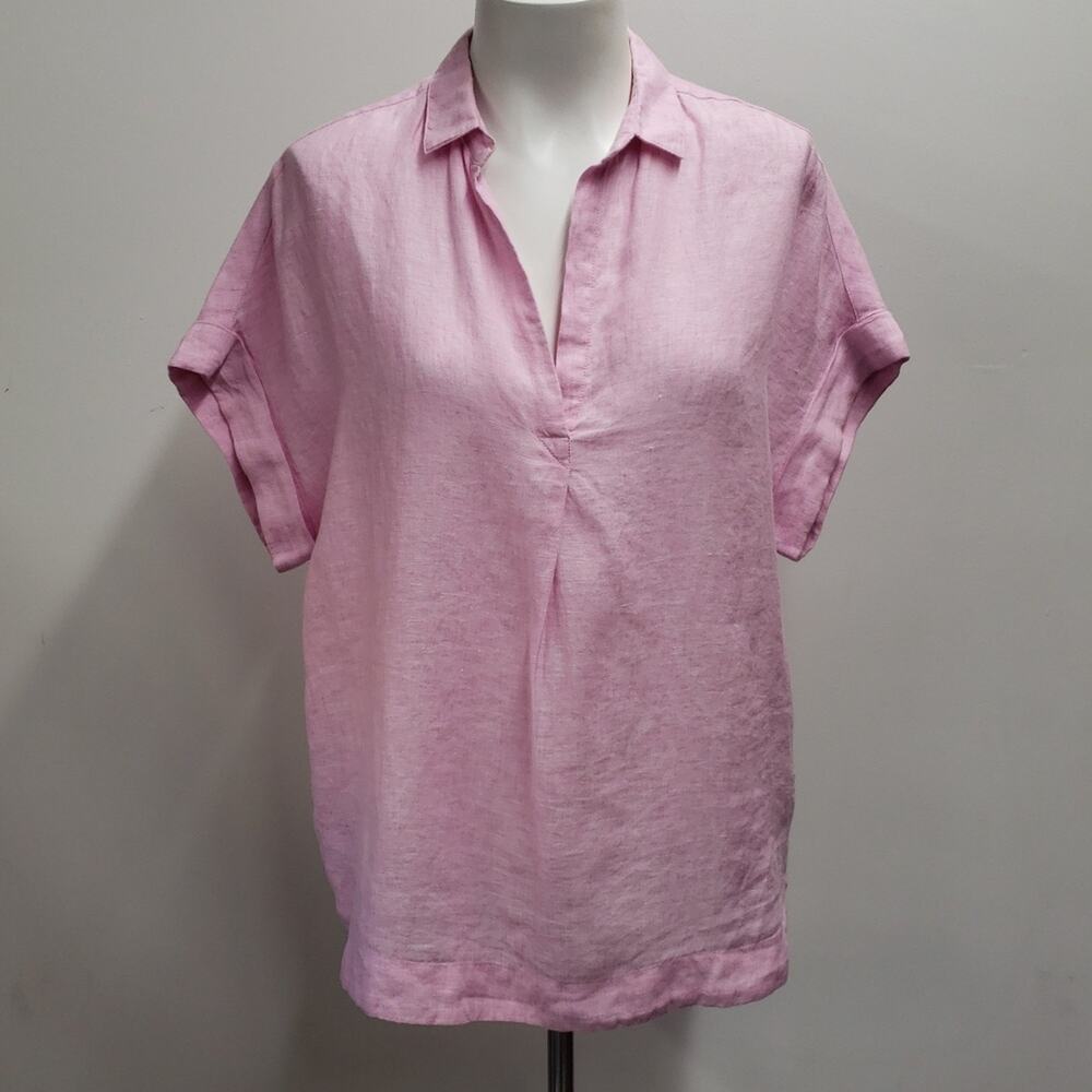0039 Italy Popover Top Short Sleeve Women's XS Pink Coastal Minimalist Classic